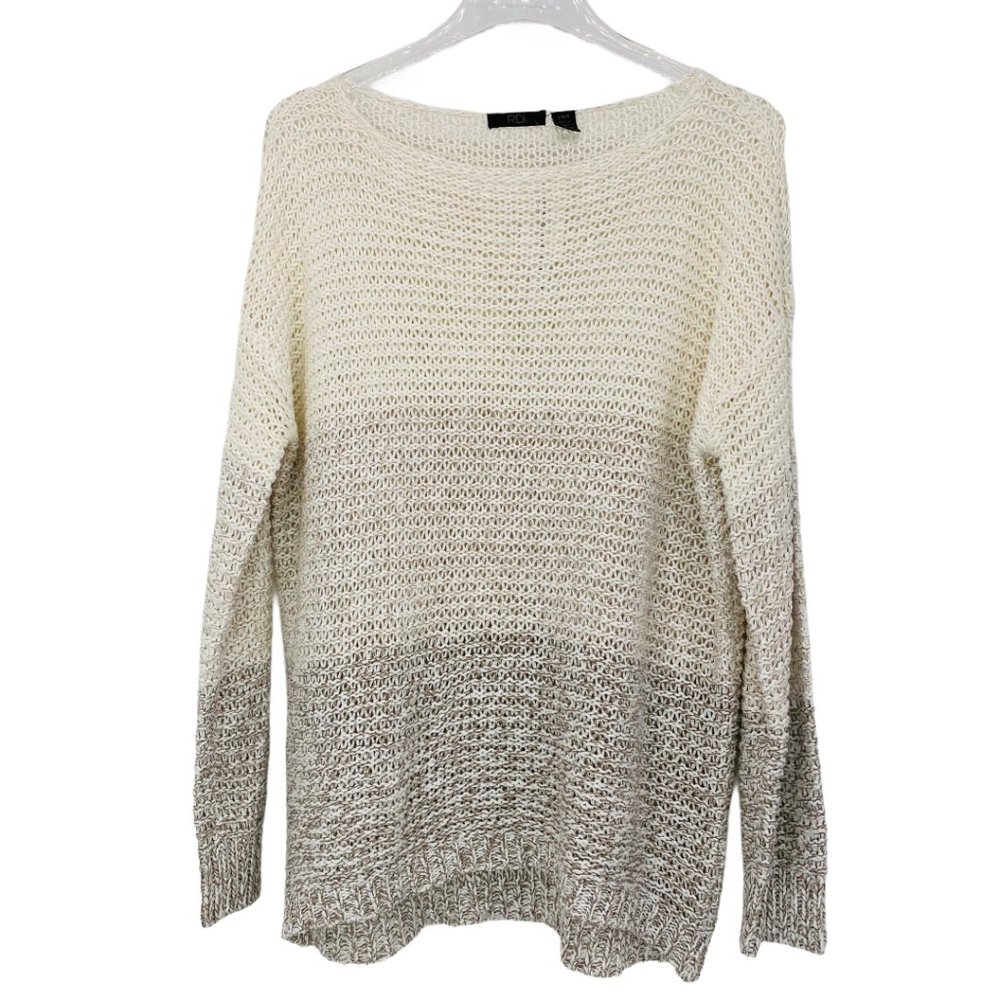 RDI Variegated Tan Melange Open Weave Sweater NWT
